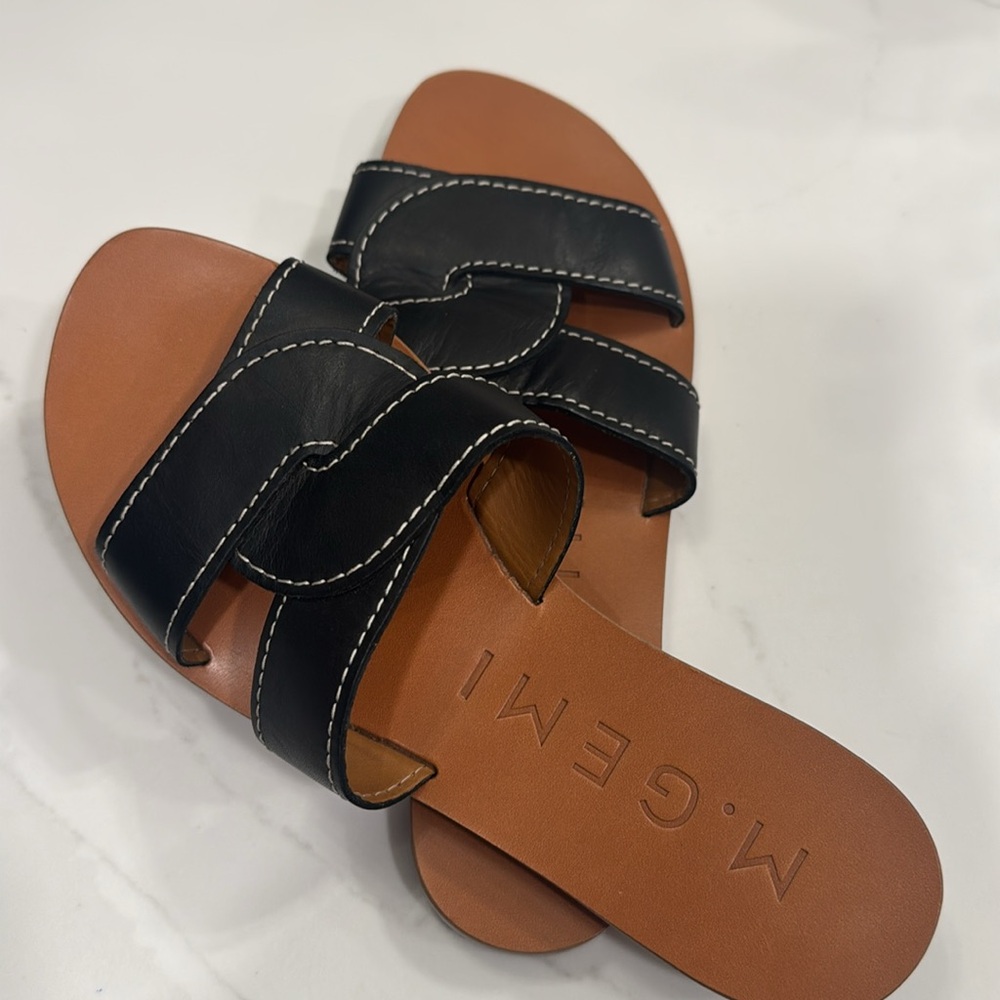 M. Gemi The Lorenza Black and Tan Slide Sandals Italian
